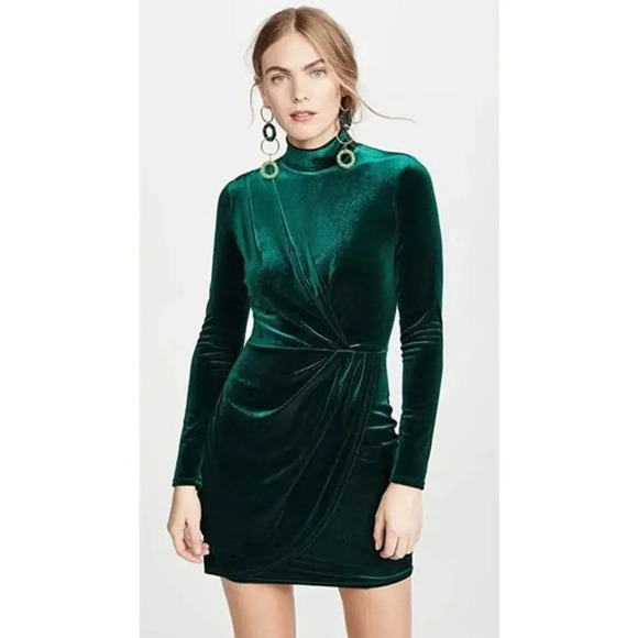 NWOT BLACK HALO Dark Green Briar Velvet Mini Dress Size 2 Holiday Faux Wrap - Picture 1 of 8
